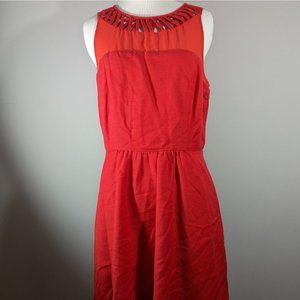 Maeve Red Laticce Neck Fit and Flare Sleeveless Dress Women's Size 8